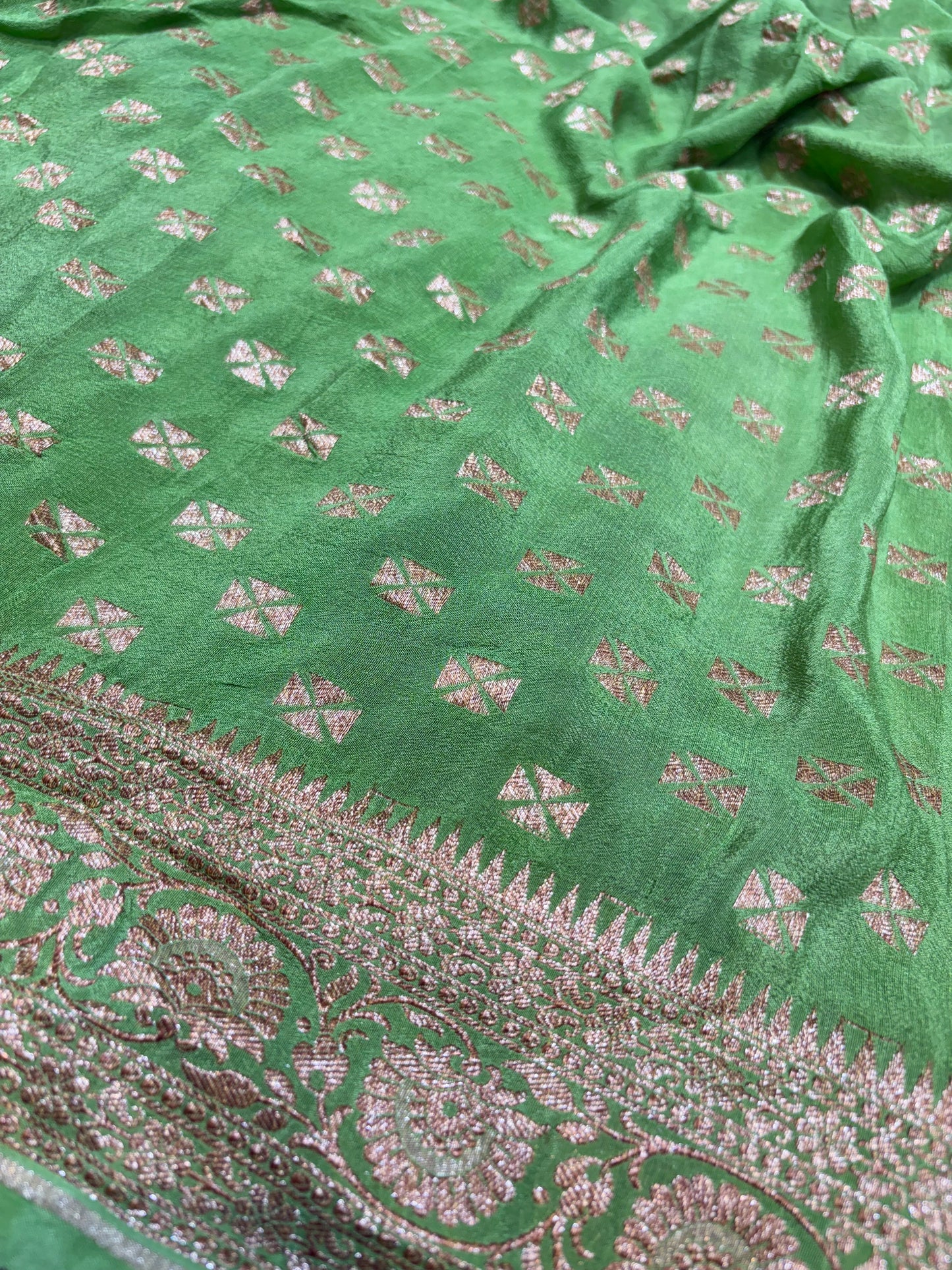 Pure Crape Antique Zari Geometrical Jaal Design Saree