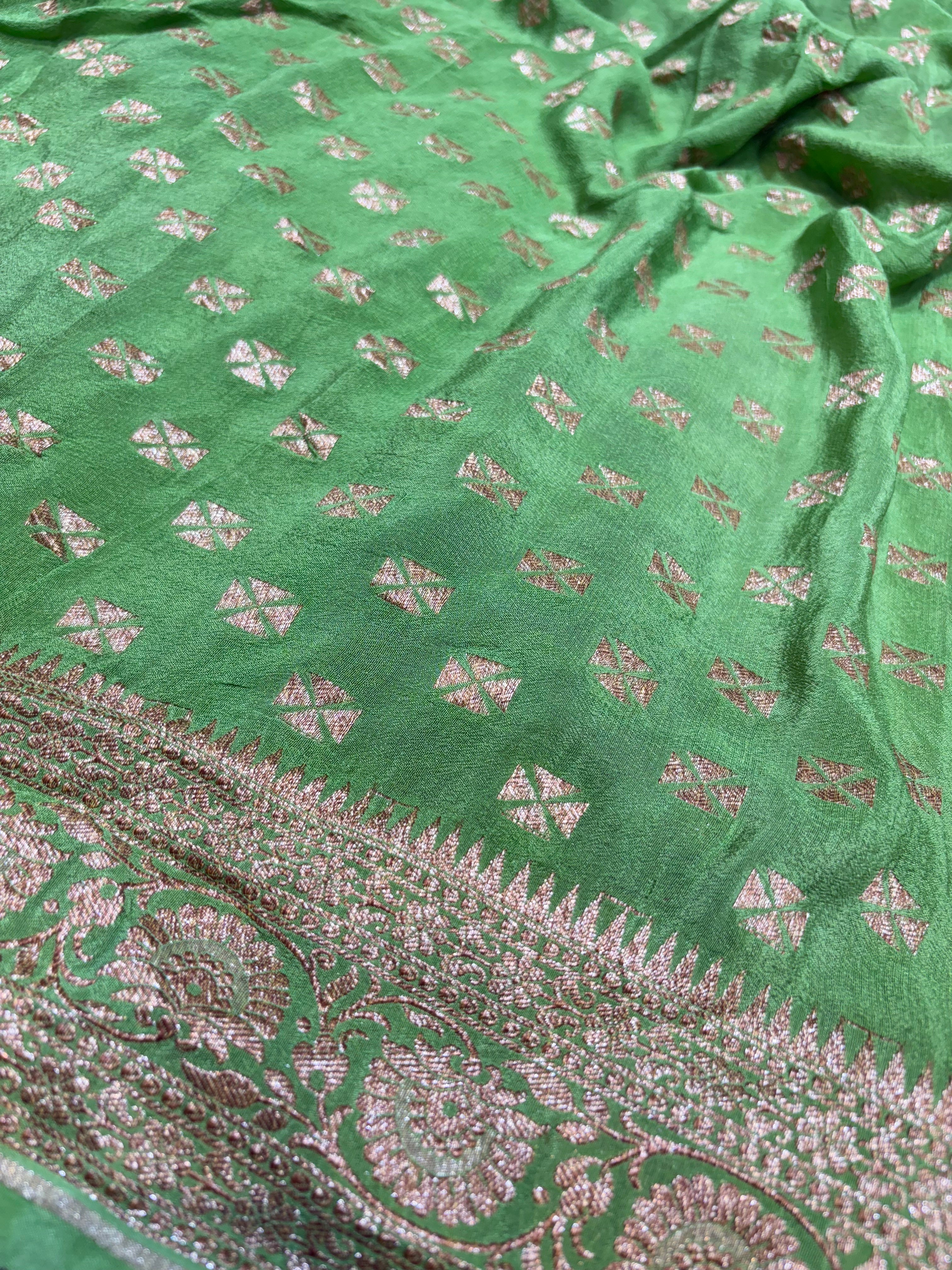 Pure Crape Antique Zari Geometrical Jaal Design Saree