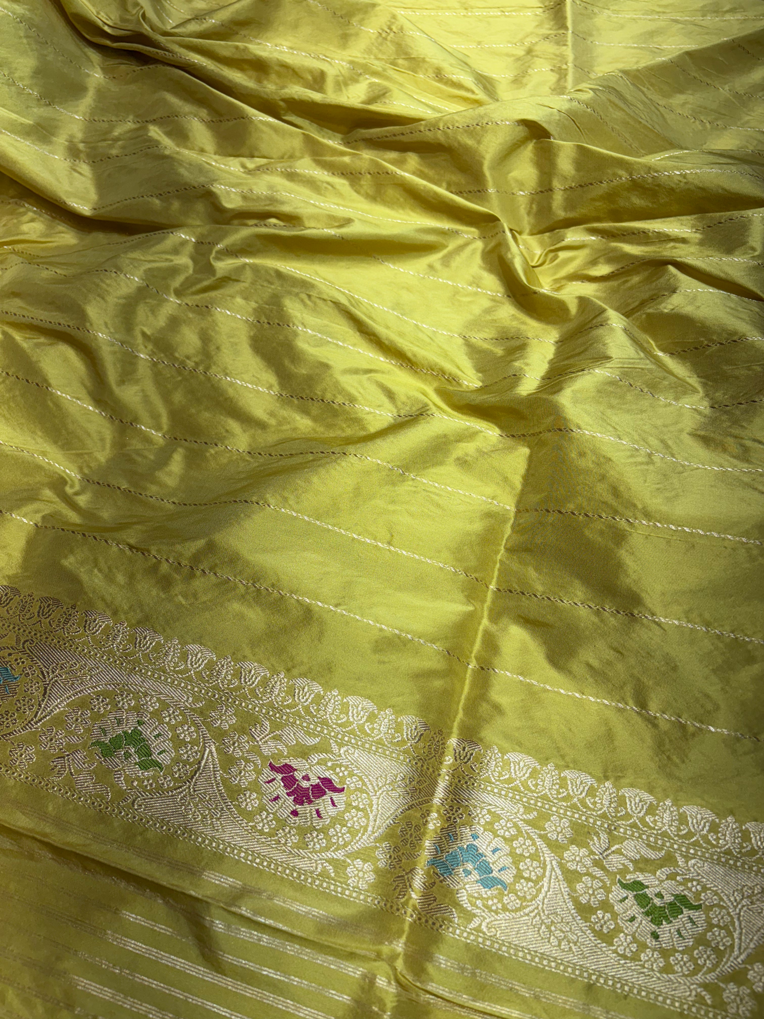 Pure Katan Jungla Inspired by Necklace Design with Gold and Silver Zari and Oultine by Minakari with Pure Resham From Kadhwa Technique