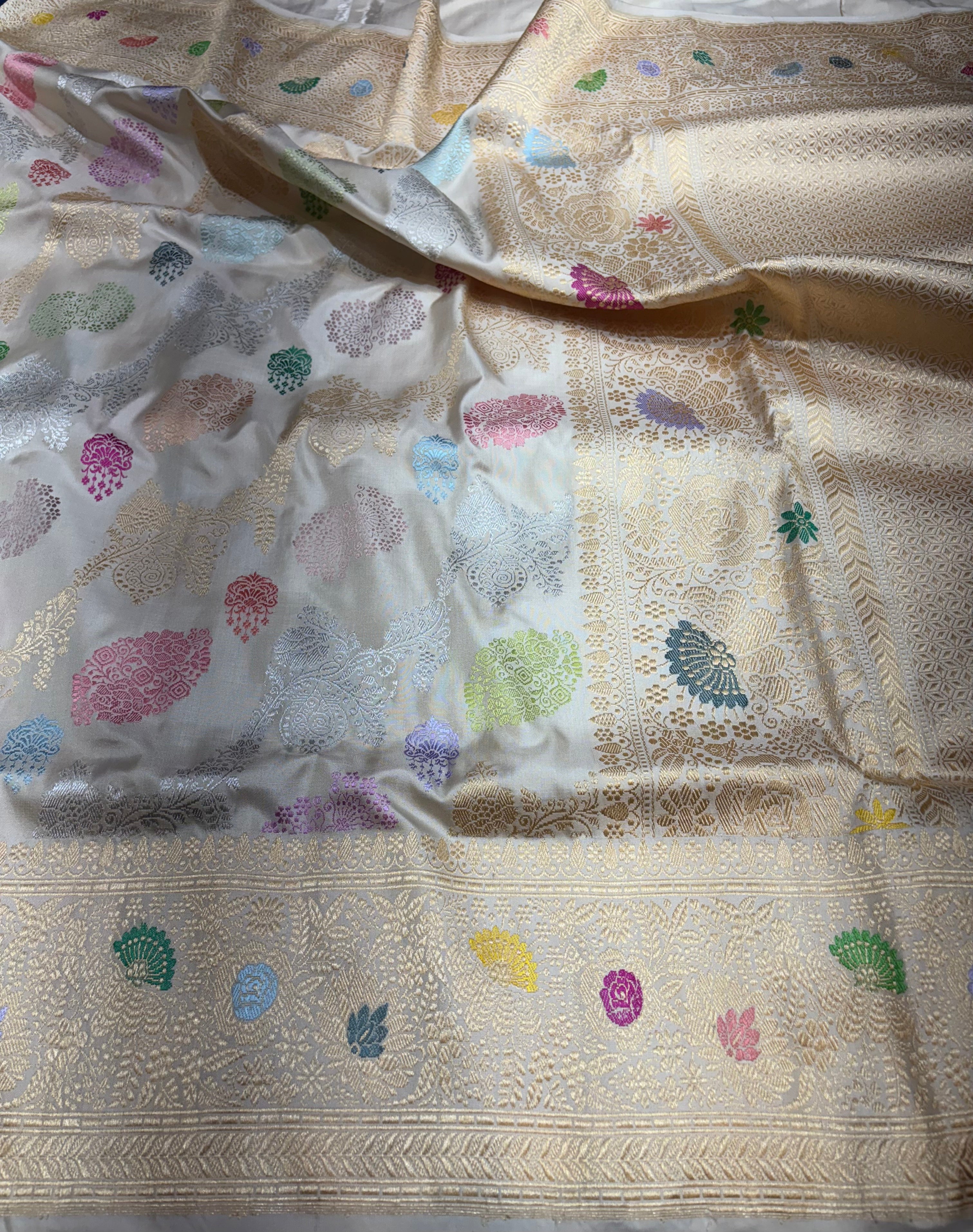 Pure Ektara Katan Beige Colour Tilfi Jungla Weaved with Kadhwa Technique