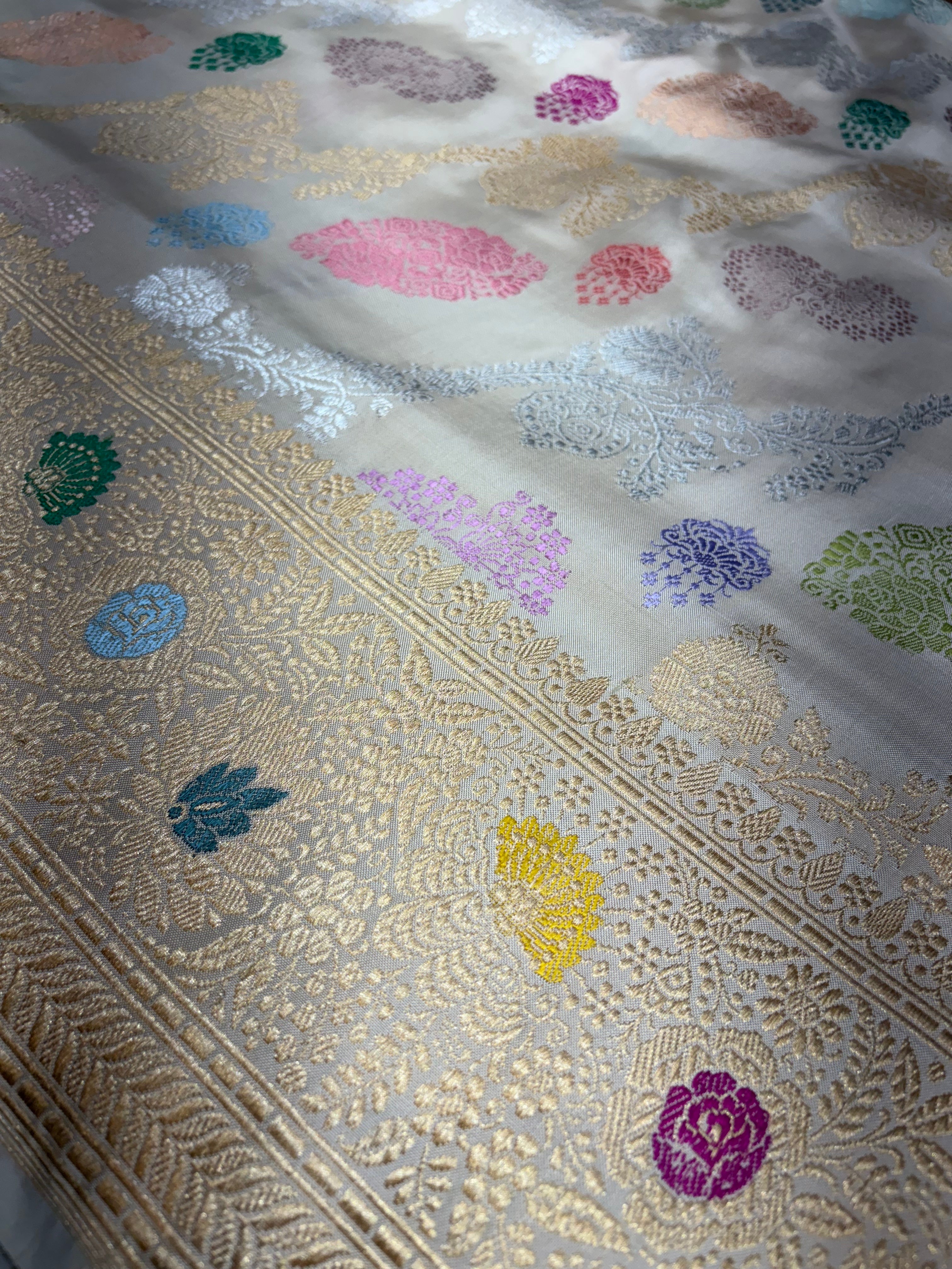 Pure Ektara Katan Beige Colour Tilfi Jungla Weaved with Kadhwa Technique