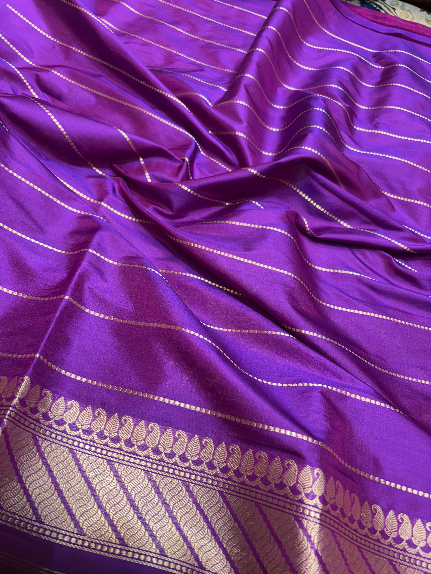 Pure Katan Jungla in Tilfi Upleheriya Design with Gold Zari and Silver Zari in Motifs Saree