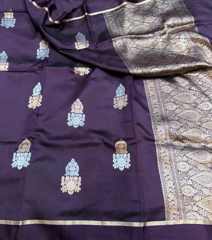 Pure Light Weight Katan Mango Silk with Sona Rupa Kadhwa Motifs  in Borderless Saree