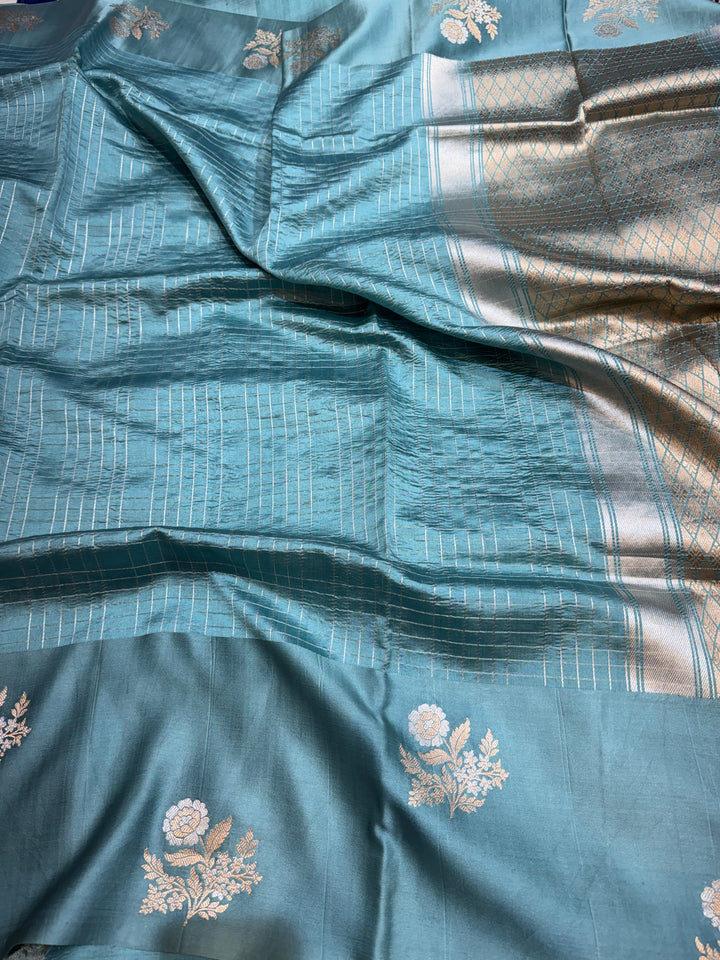 Pure Lieght Weight Katan Mango Silk with Allover Check Pattern and Satin Border with Sona Rupa Kadhwa Motifs Saree