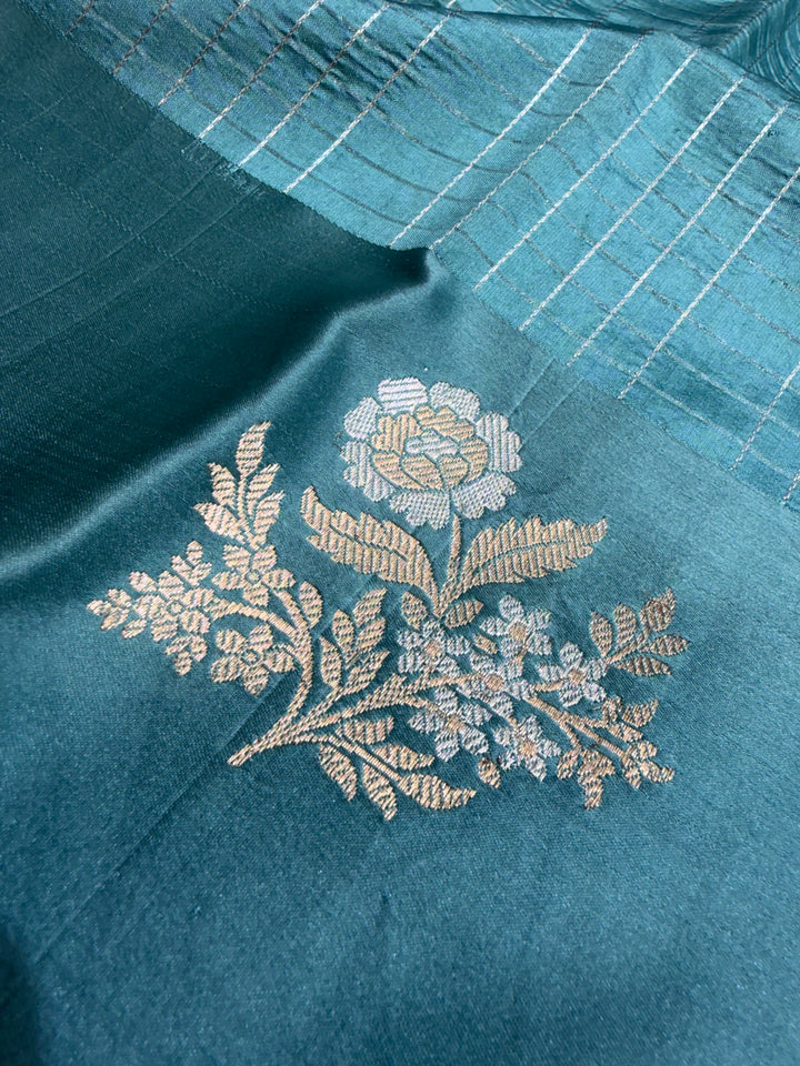 Pure Lieght Weight Katan Mango Silk with Allover Check Pattern and Satin Border with Sona Rupa Kadhwa Motifs Saree