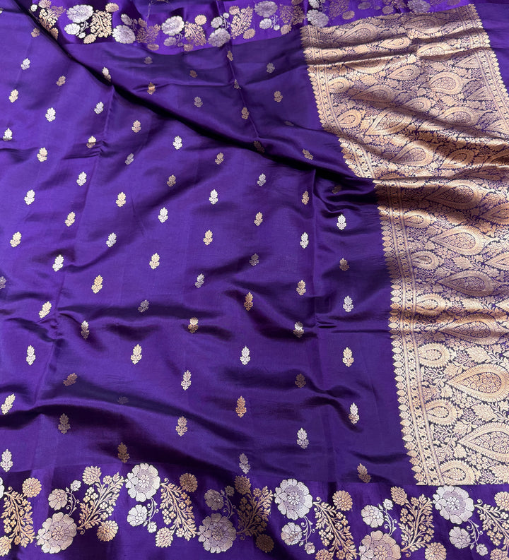 Pure Light Weight Katan Mango Silk with Sona Rupa Floral Work with Satin Border Saree