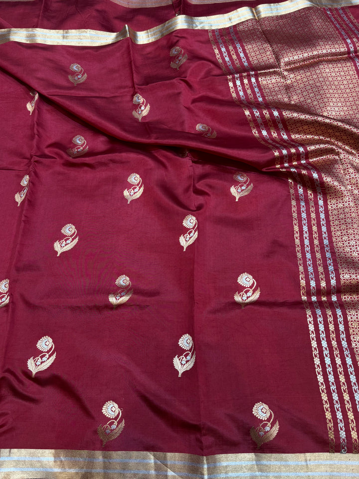 Pure Light Weight Katan Mango Silk with Sona Rupa Kadhwa Motifs Zari Patta Border Saree