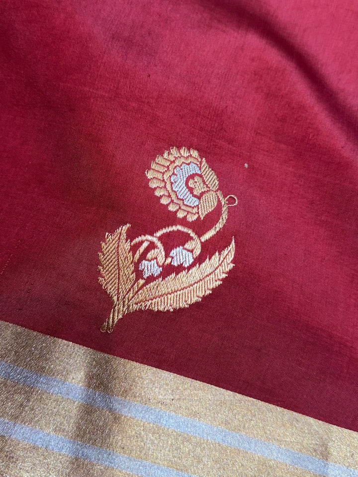 Pure Light Weight Katan Mango Silk with Sona Rupa Kadhwa Motifs Zari Patta Border Saree