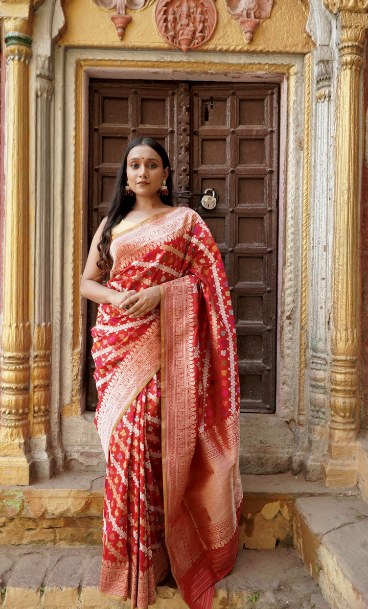 Pure Katan Ektara  Jangla with Sona Rupa and Kadhwa Minakari Work Saree