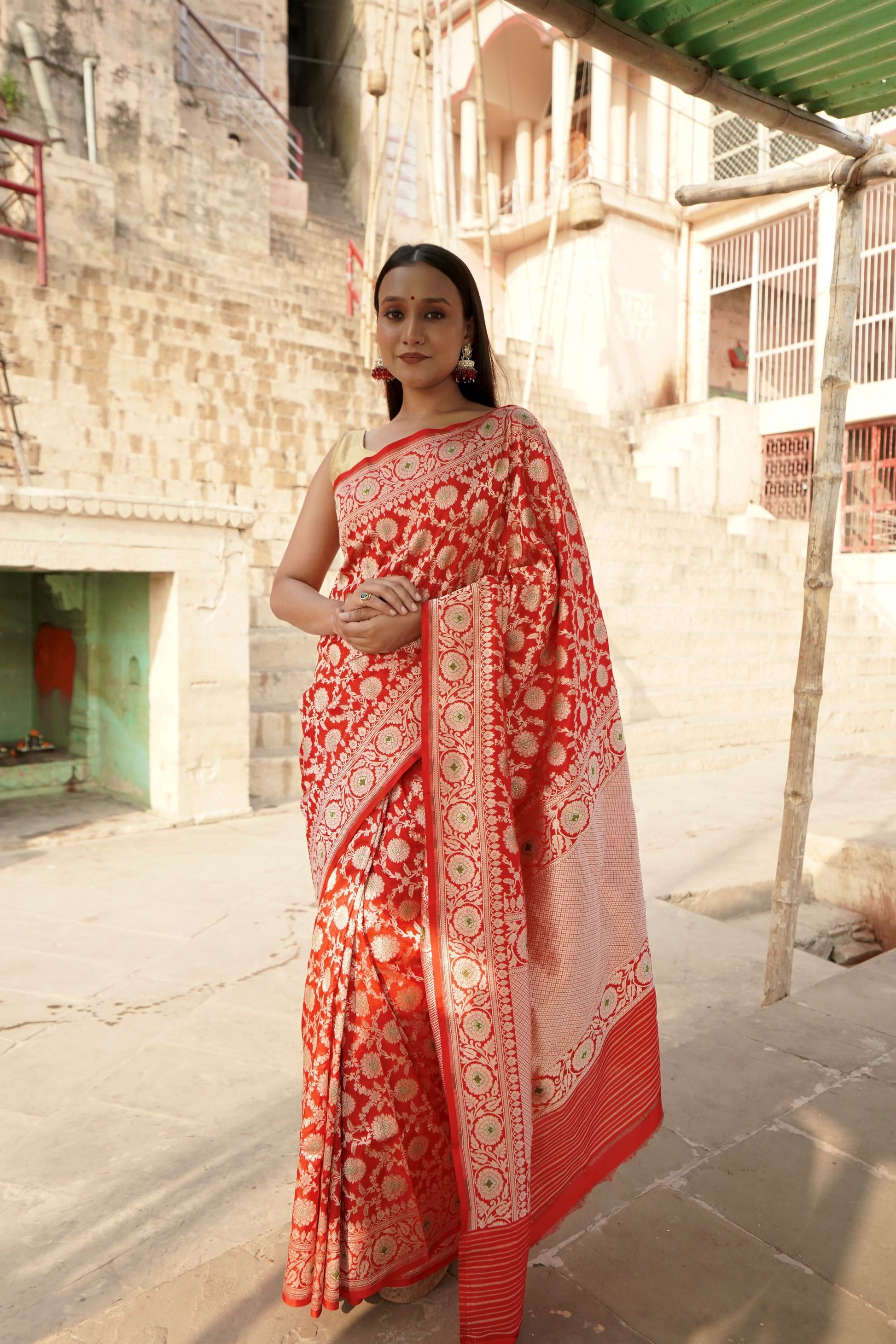 Pure Katan Jangla Minakari Banarasi Saree in Bridal Red Colour