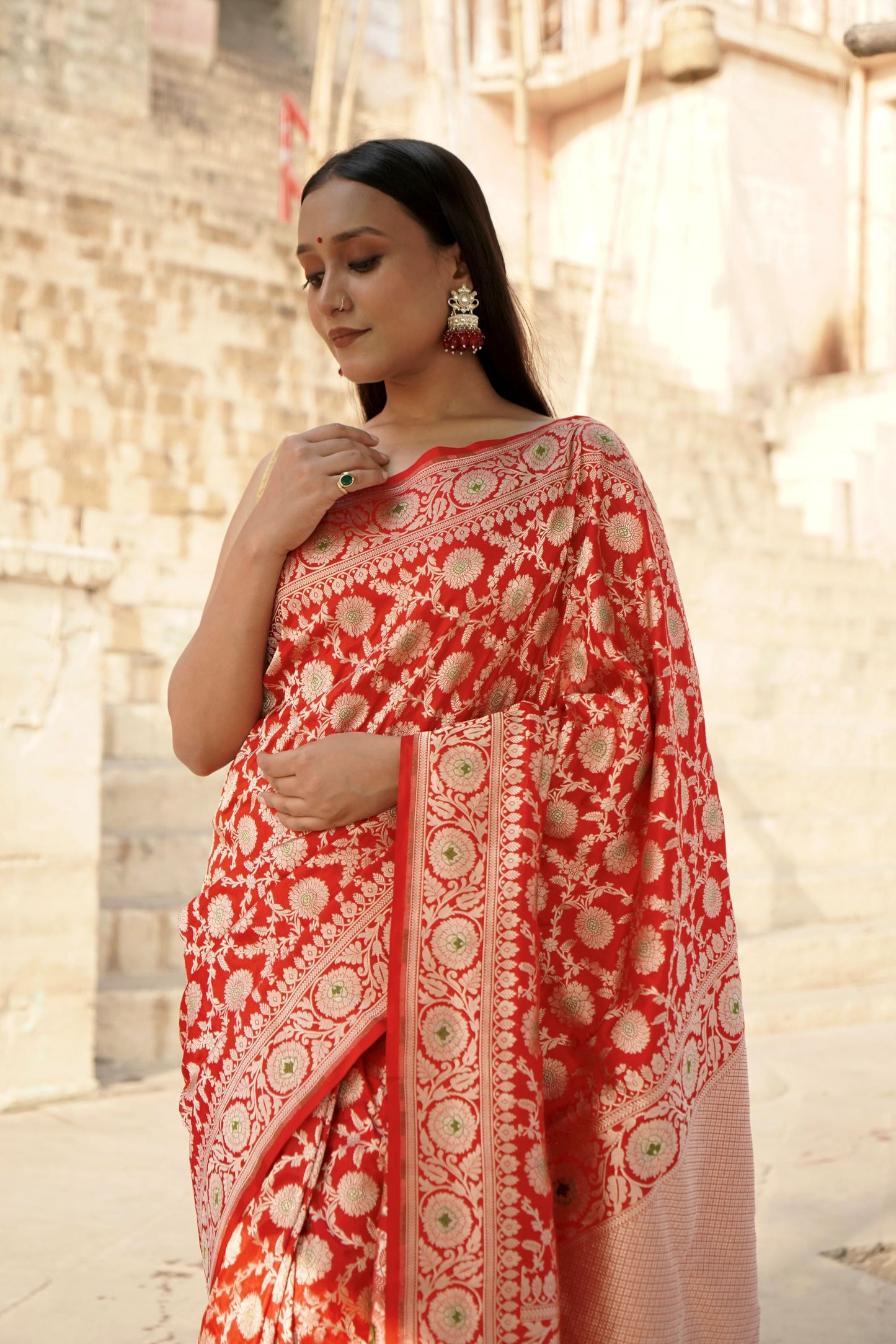 Pure Katan Jangla Minakari Banarasi Saree in Bridal Red Colour