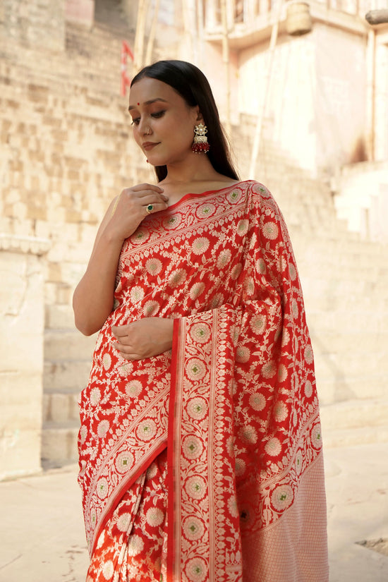 Pure Katan Jangla Minakari Banarasi Saree in Bridal Red Colour