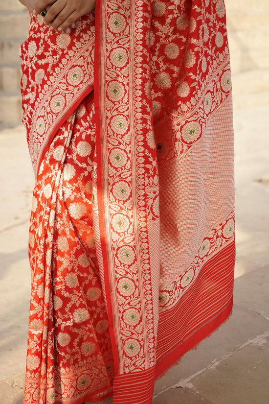 Pure Katan Jangla Minakari Banarasi Saree in Bridal Red Colour