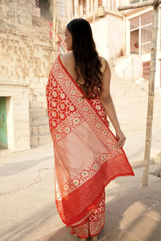 Pure Katan Jangla Minakari Banarasi Saree in Bridal Red Colour