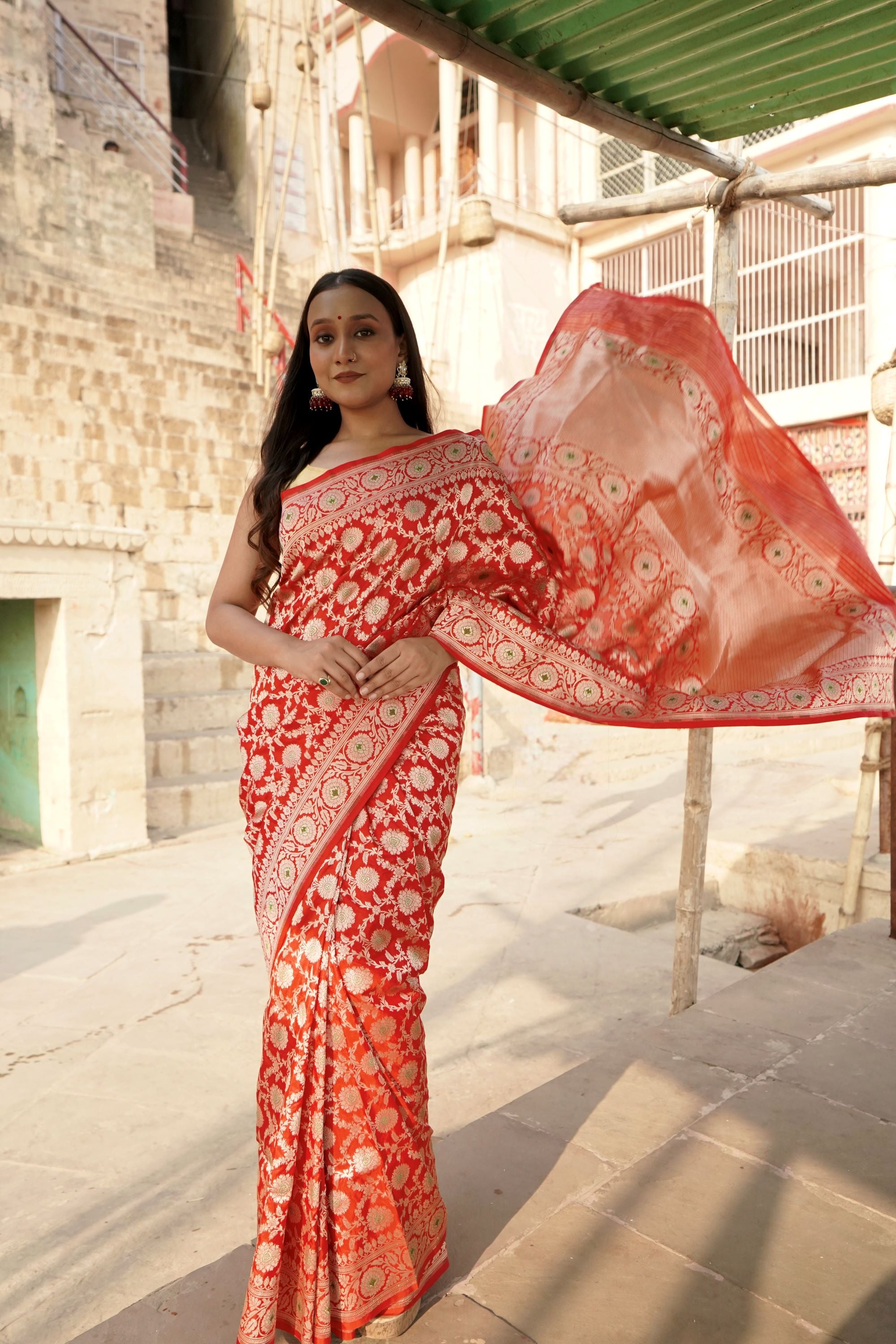 Pure Katan Jangla Minakari Banarasi Saree in Bridal Red Colour