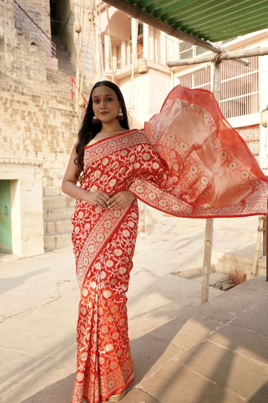 Pure Katan Jangla Minakari Banarasi Saree in Bridal Red Colour