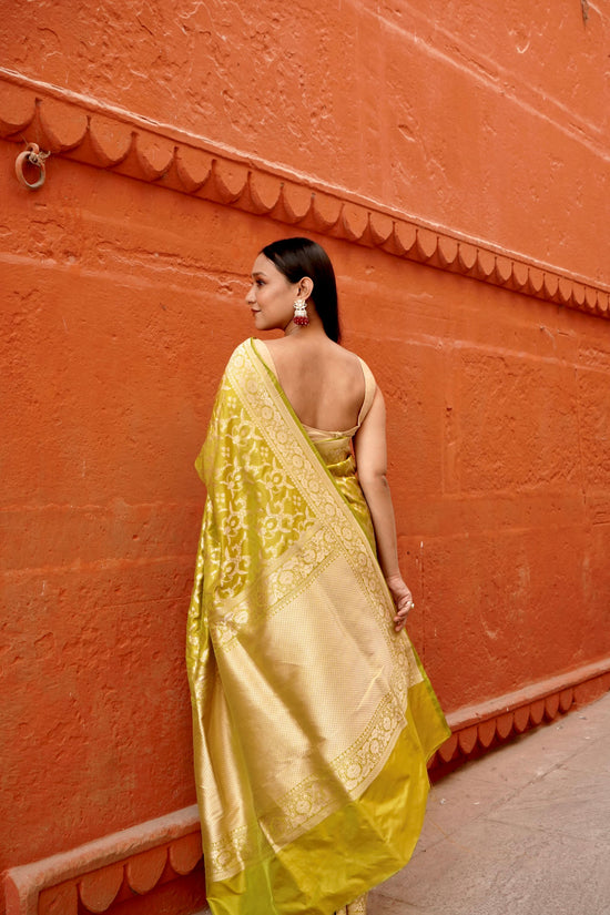 Pure Katan Jangla Allover Gold Zari Jaal Saree