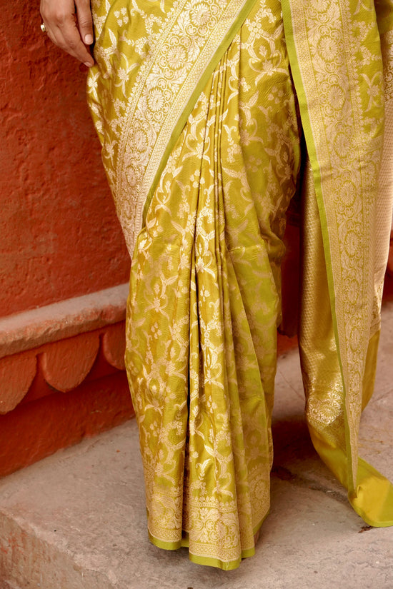 Pure Katan Jangla Allover Gold Zari Jaal Saree