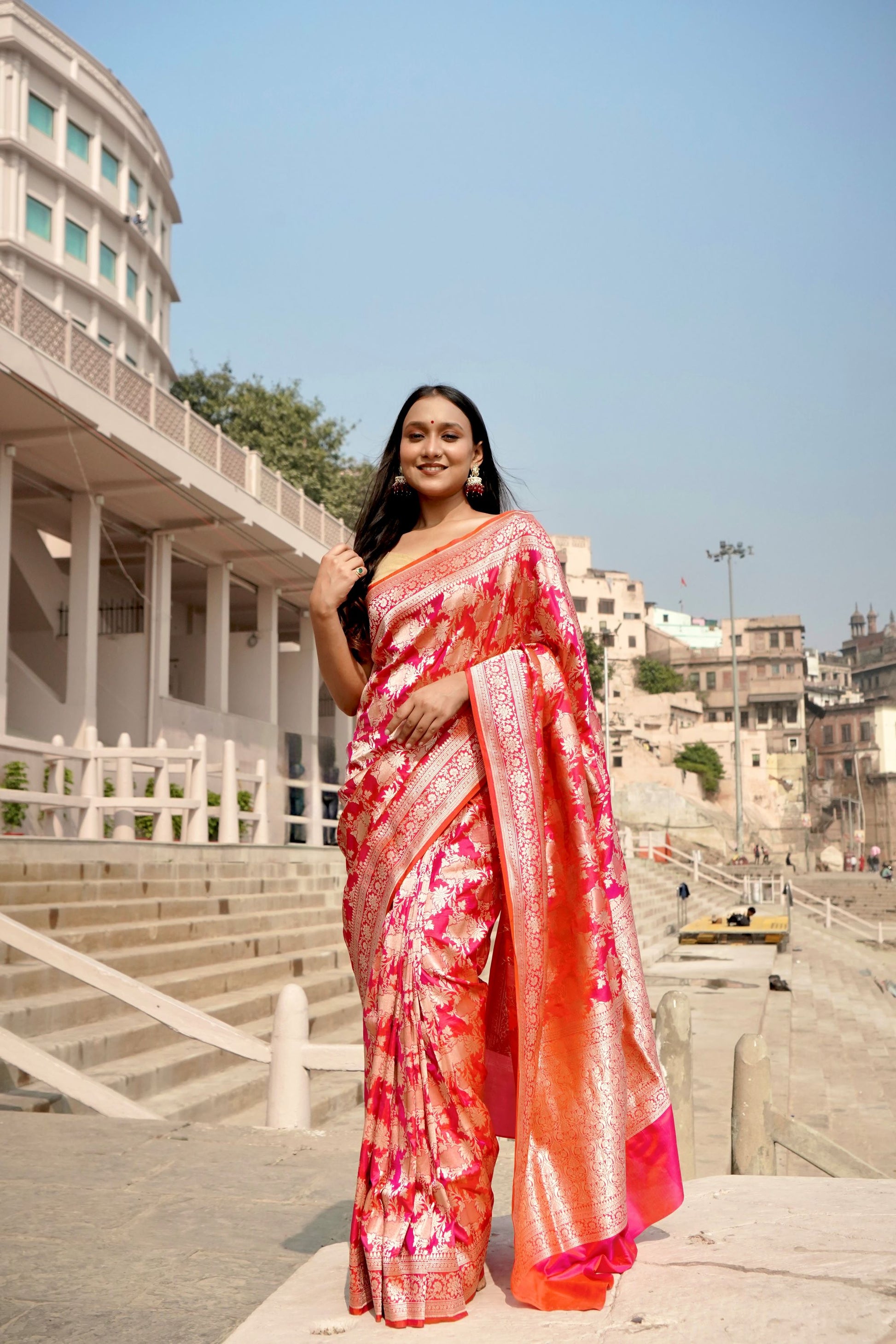 Pure Katan Jangla Allover Gold Zari Jaal with Tissue Work in Motifs Saree