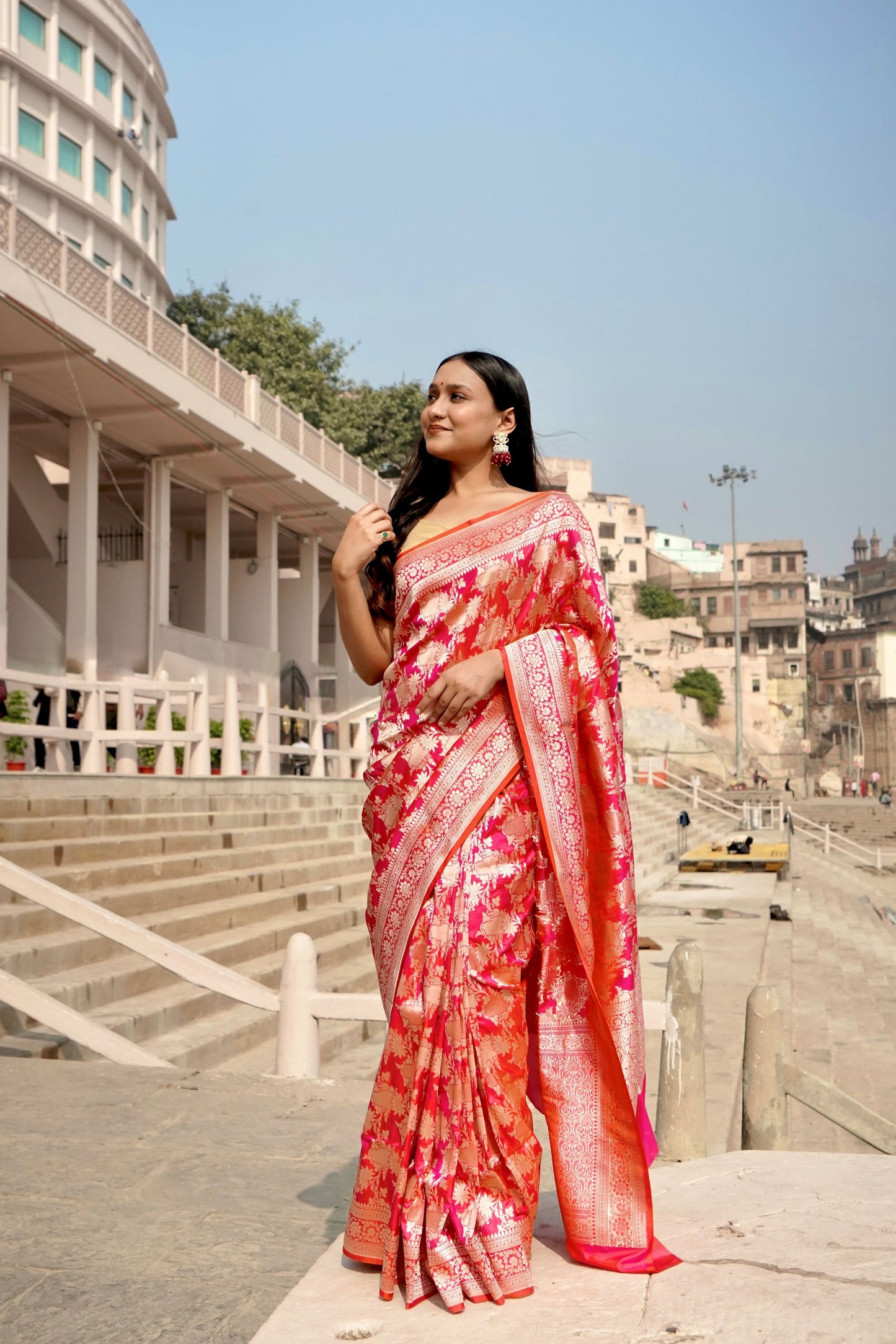 Pure Katan Jangla Allover Gold Zari Jaal with Tissue Work in Motifs Saree