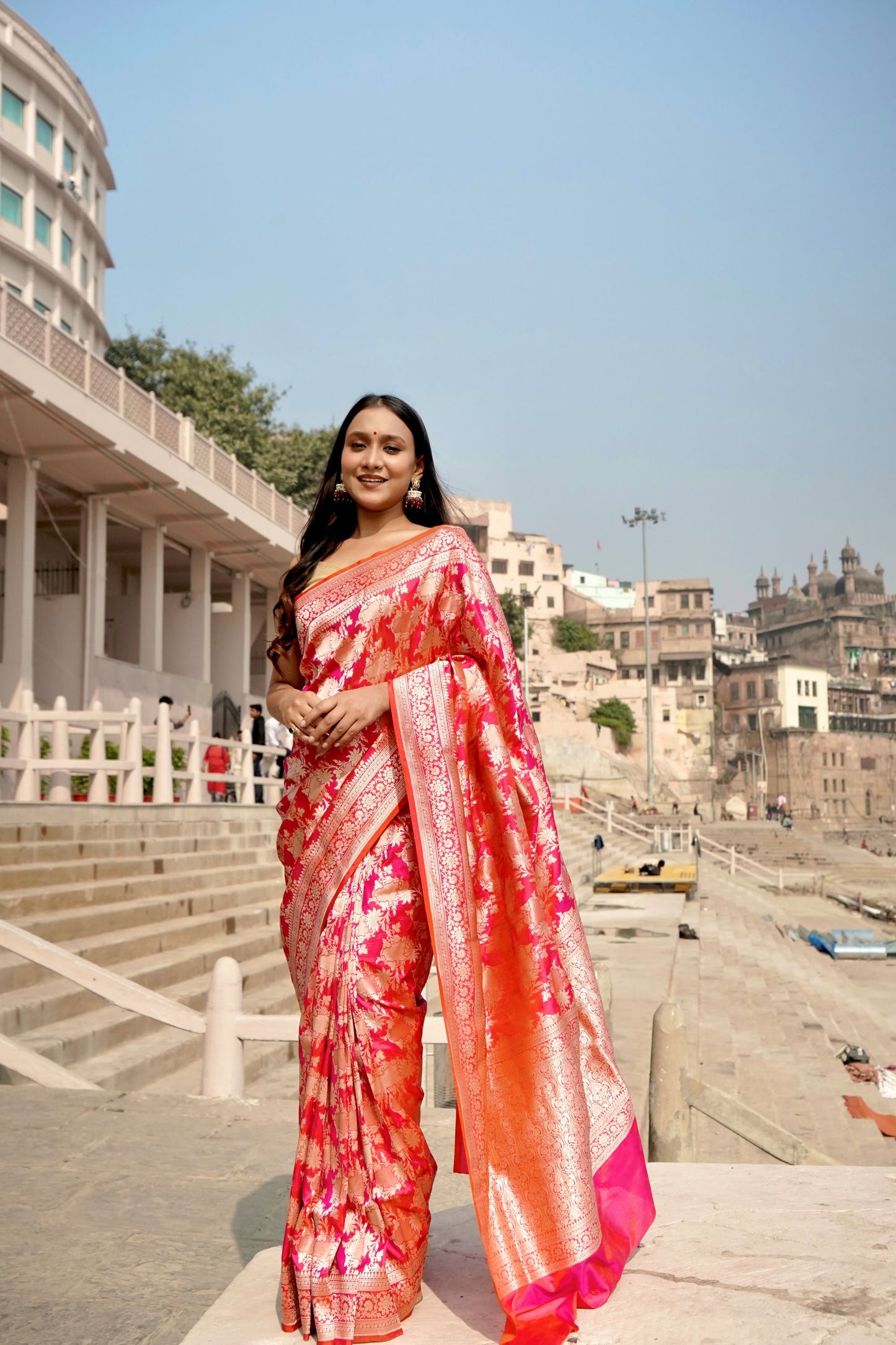 Pure Katan Jangla Allover Gold Zari Jaal with Tissue Work in Motifs Saree