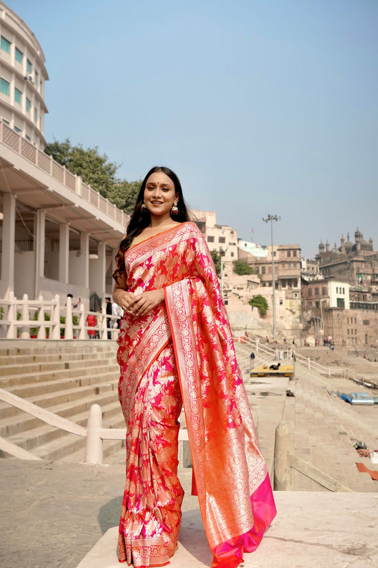 Pure Katan Jangla Allover Gold Zari Jaal with Tissue Work in Motifs Saree