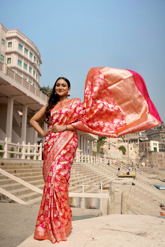 Pure Katan Jangla Allover Gold Zari Jaal with Tissue Work in Motifs Saree