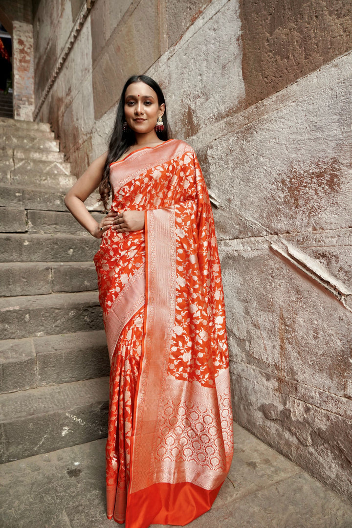 Pure Katan Jangla Allover Gold Zari Jaal Saree