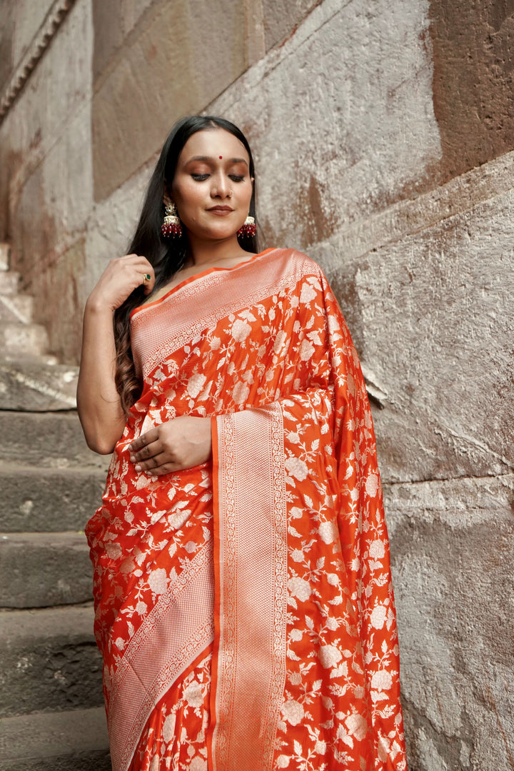 Pure Katan Jangla Allover Gold Zari Jaal Saree