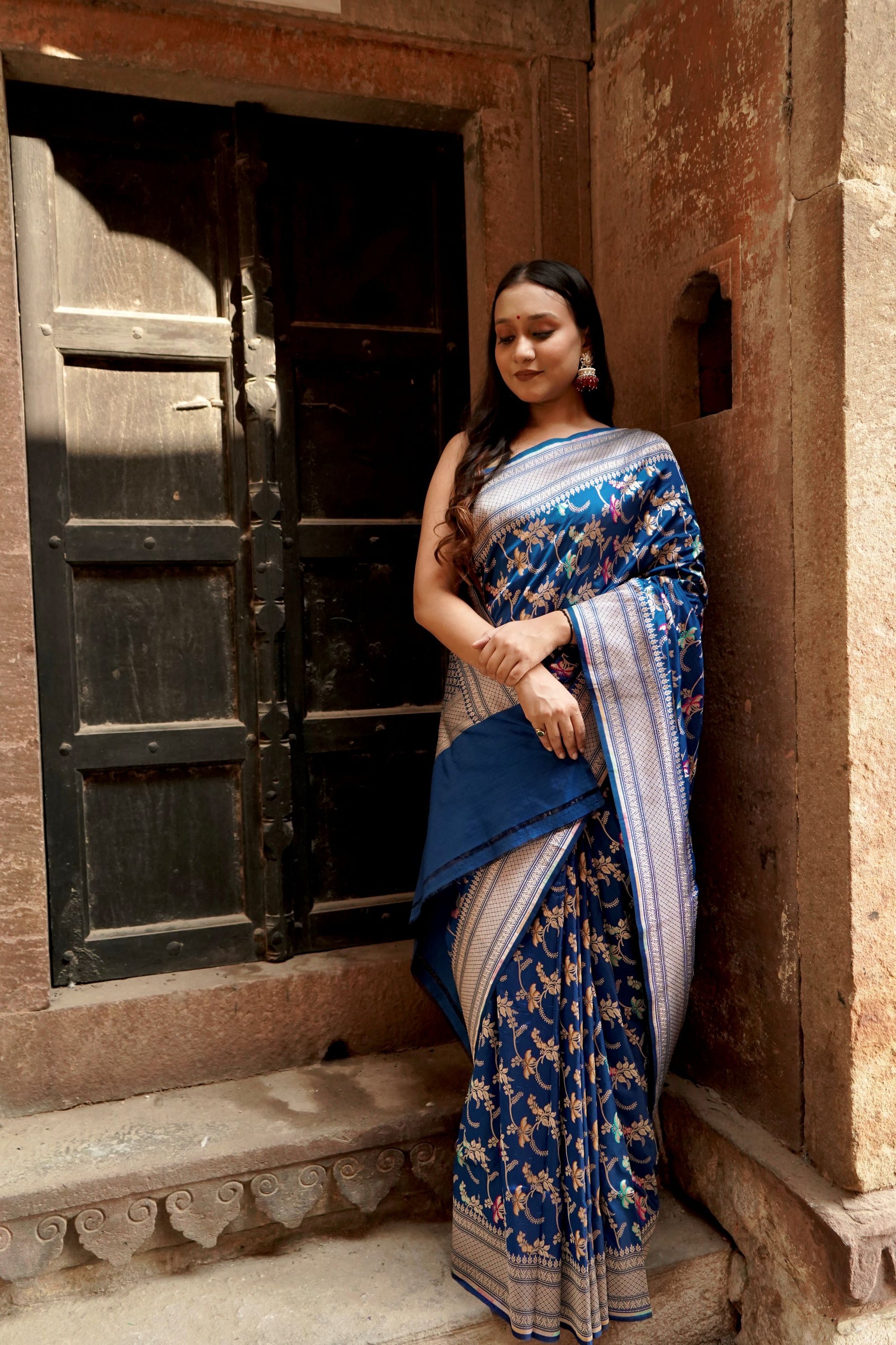 Pure Katan Jangla Allover Gold Zari with Tilfi Minakari Work Saree