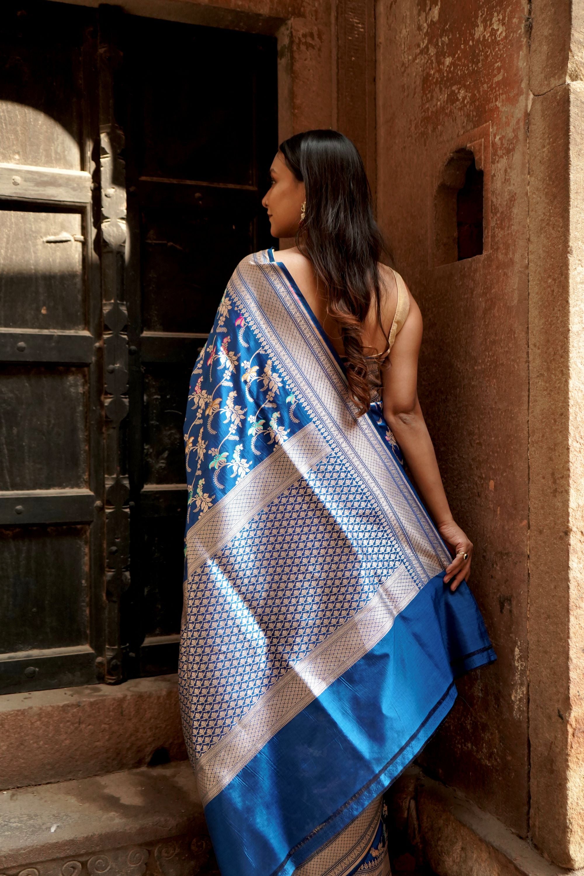 Pure Katan Jangla Allover Gold Zari with Tilfi Minakari Work Saree