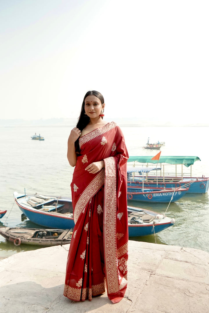 Pure Ektara Katan Kadhwa Booti Sona Rupa Motifs and Kadhwa Pallu Saree