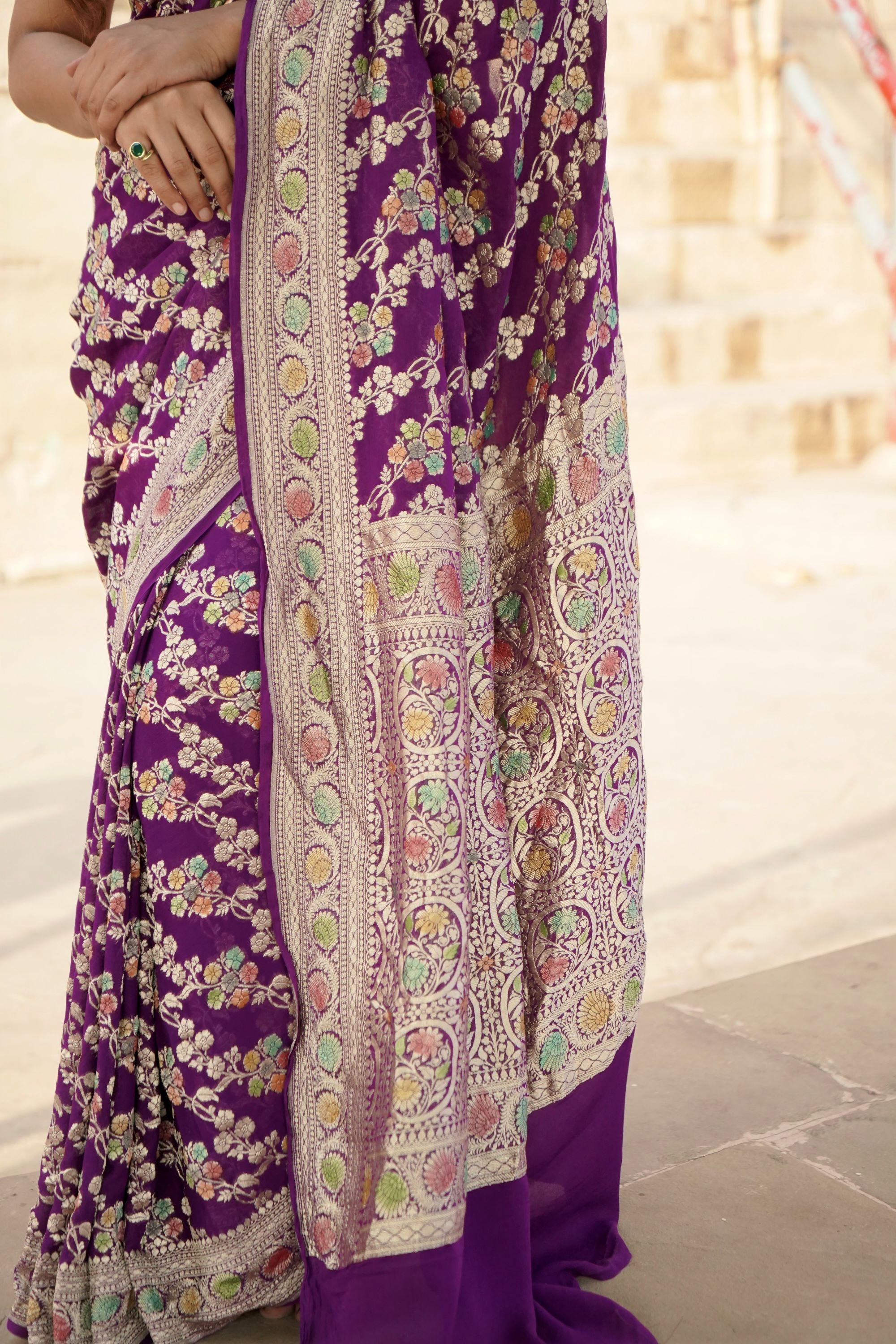 Pure Khaddi Georgette Handbrush Minakari Georgette