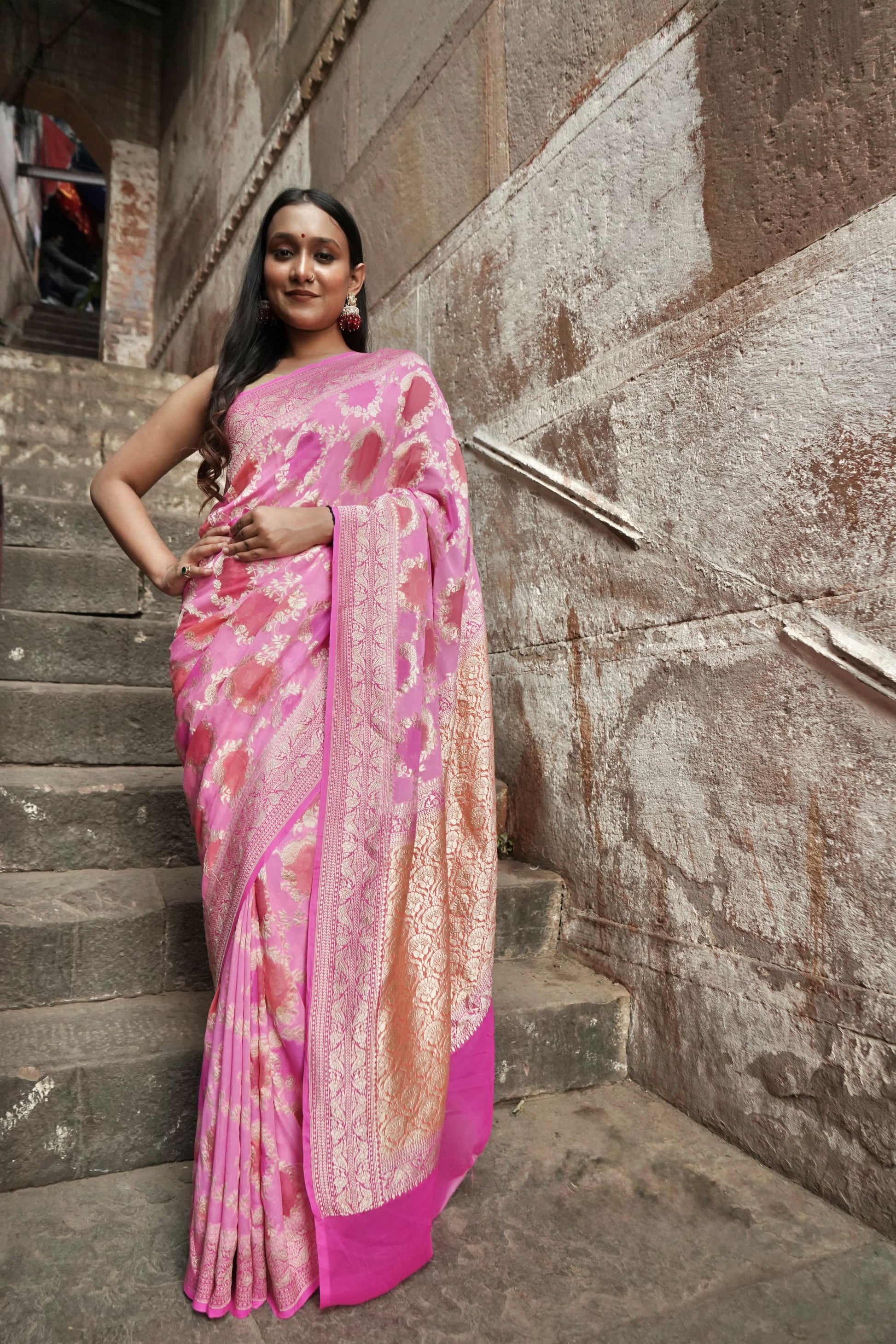 Pure Khaddi Georgette in Handbrush  Rangkat Banarasi Saree