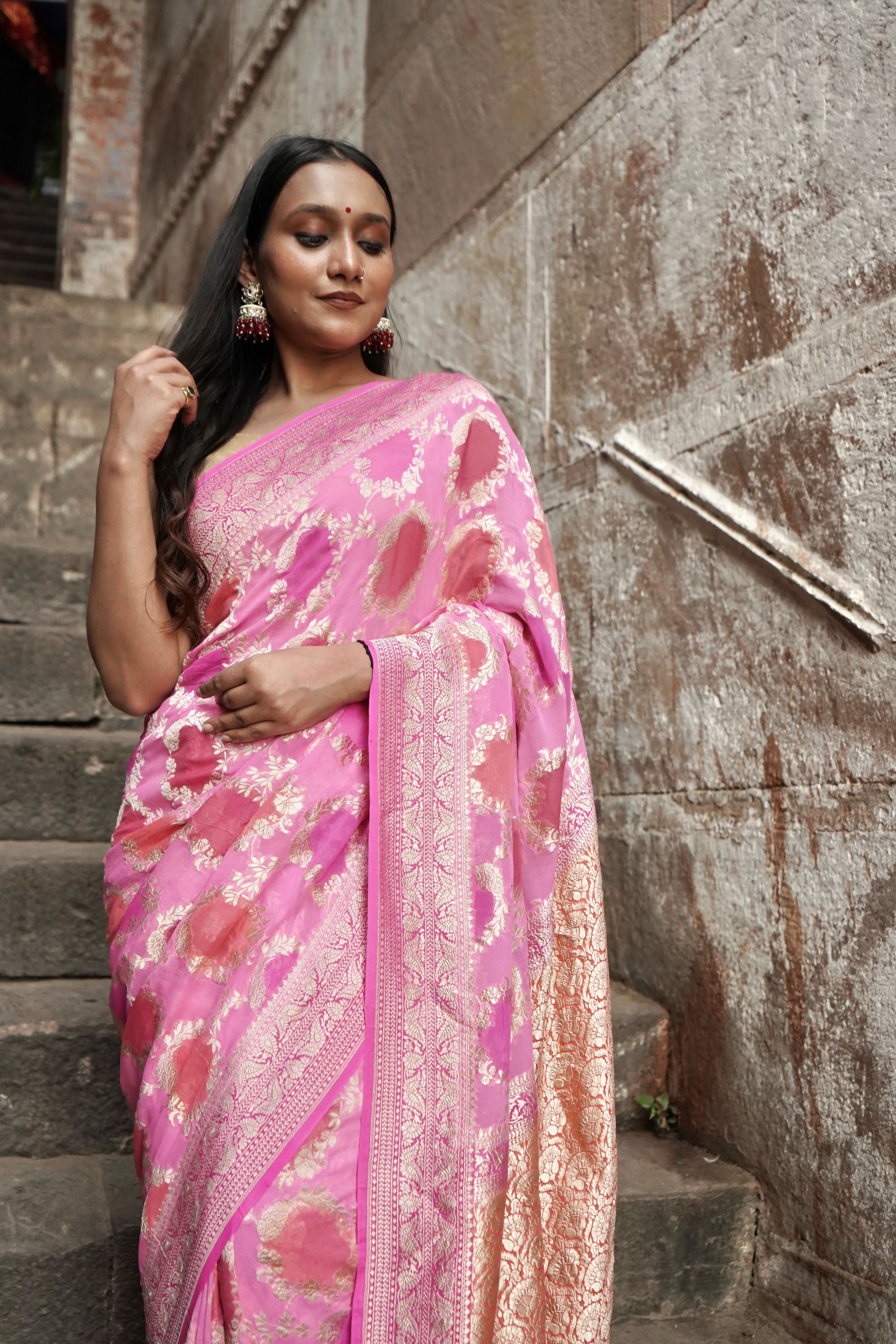 Pure Khaddi Georgette in Handbrush  Rangkat Banarasi Saree