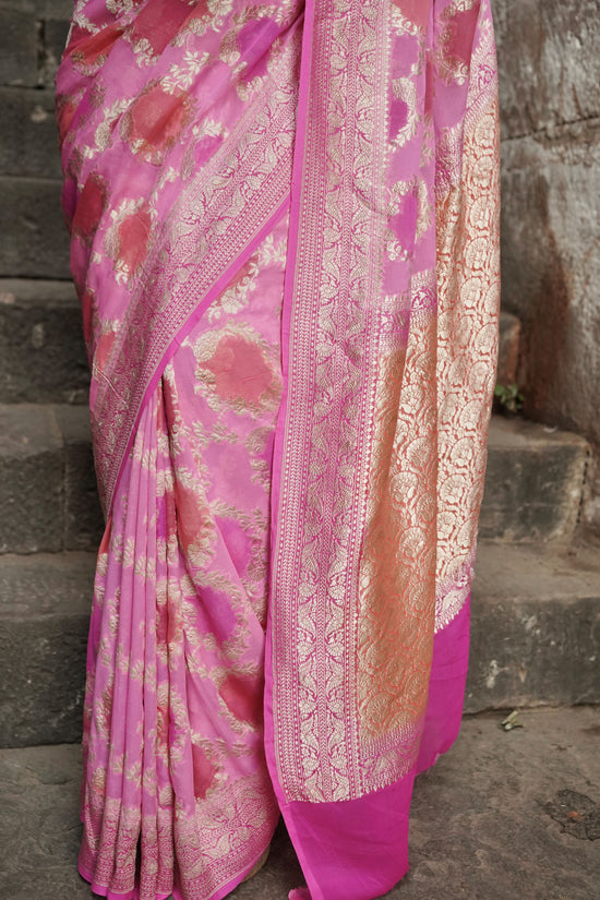 Pure Khaddi Georgette in Handbrush  Rangkat Banarasi Saree