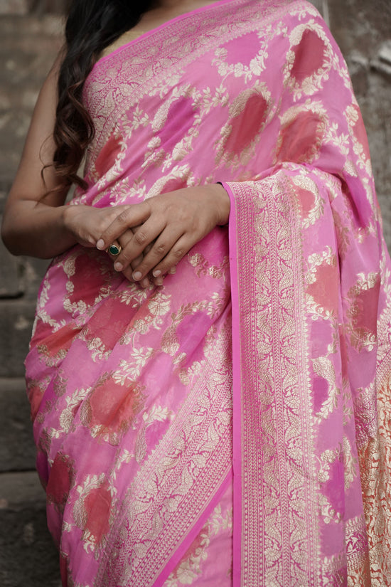 Pure Khaddi Georgette in Handbrush  Rangkat Banarasi Saree