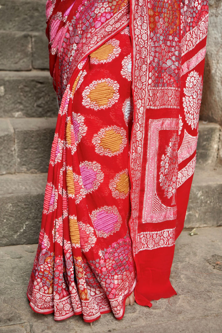 Rani Premium Georgette Baraber Mina Border Anchal Jaal Saree