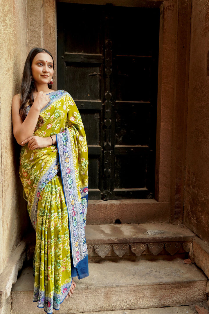 Pure Khaddi Georgette Tilfi Weaved Minakari Banarasi Silk Saree