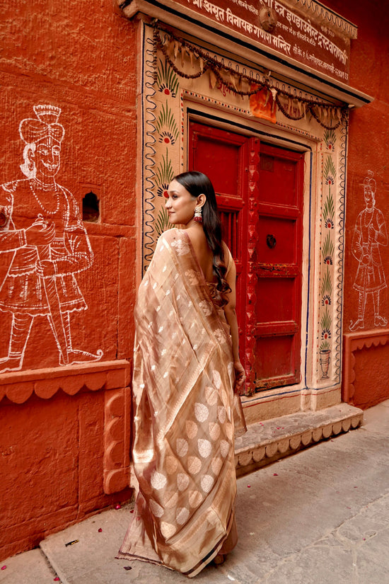 Pure Ektara Tissue Silk Borderless Kadhwa Boota Saree