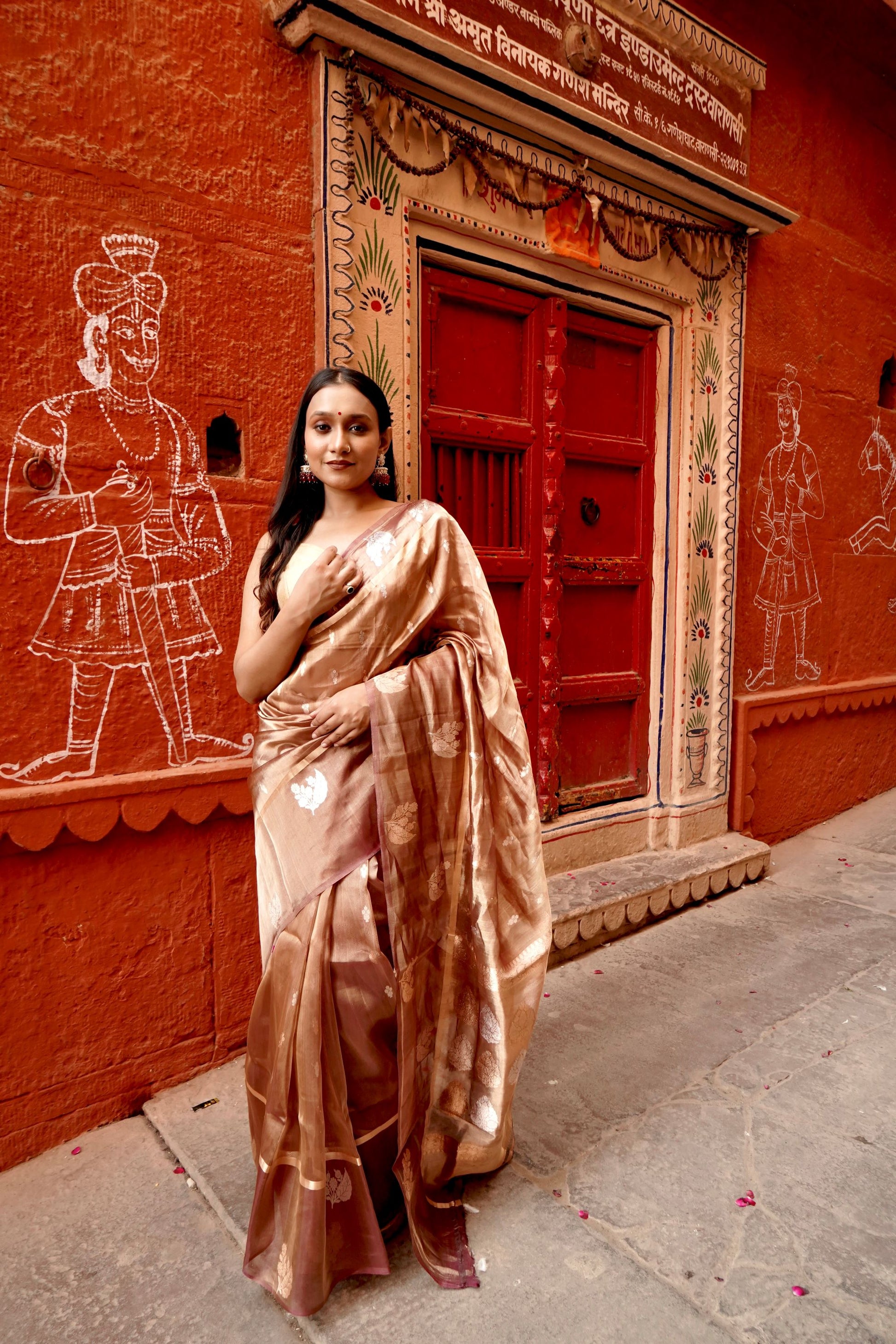 Pure Ektara Tissue Silk Borderless Kadhwa Boota Saree
