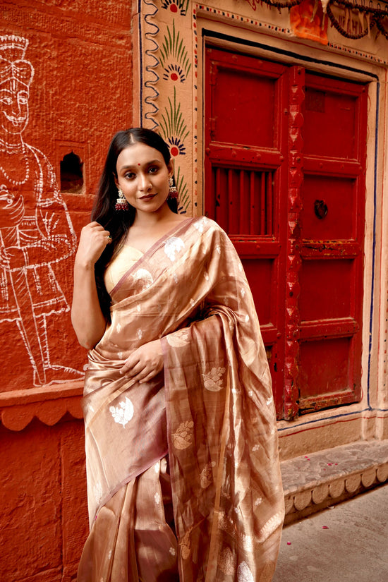 Pure Ektara Tissue Silk Borderless Kadhwa Boota Saree